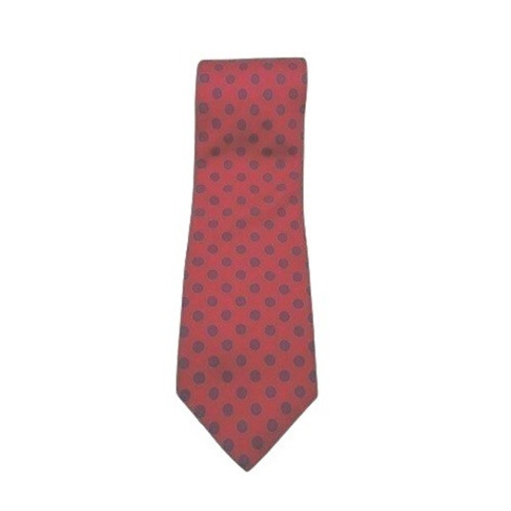 Vintage Bert Pulitzer Mens Silk Tie Red Navy Blue Polka Dot Dillard's USA 58"